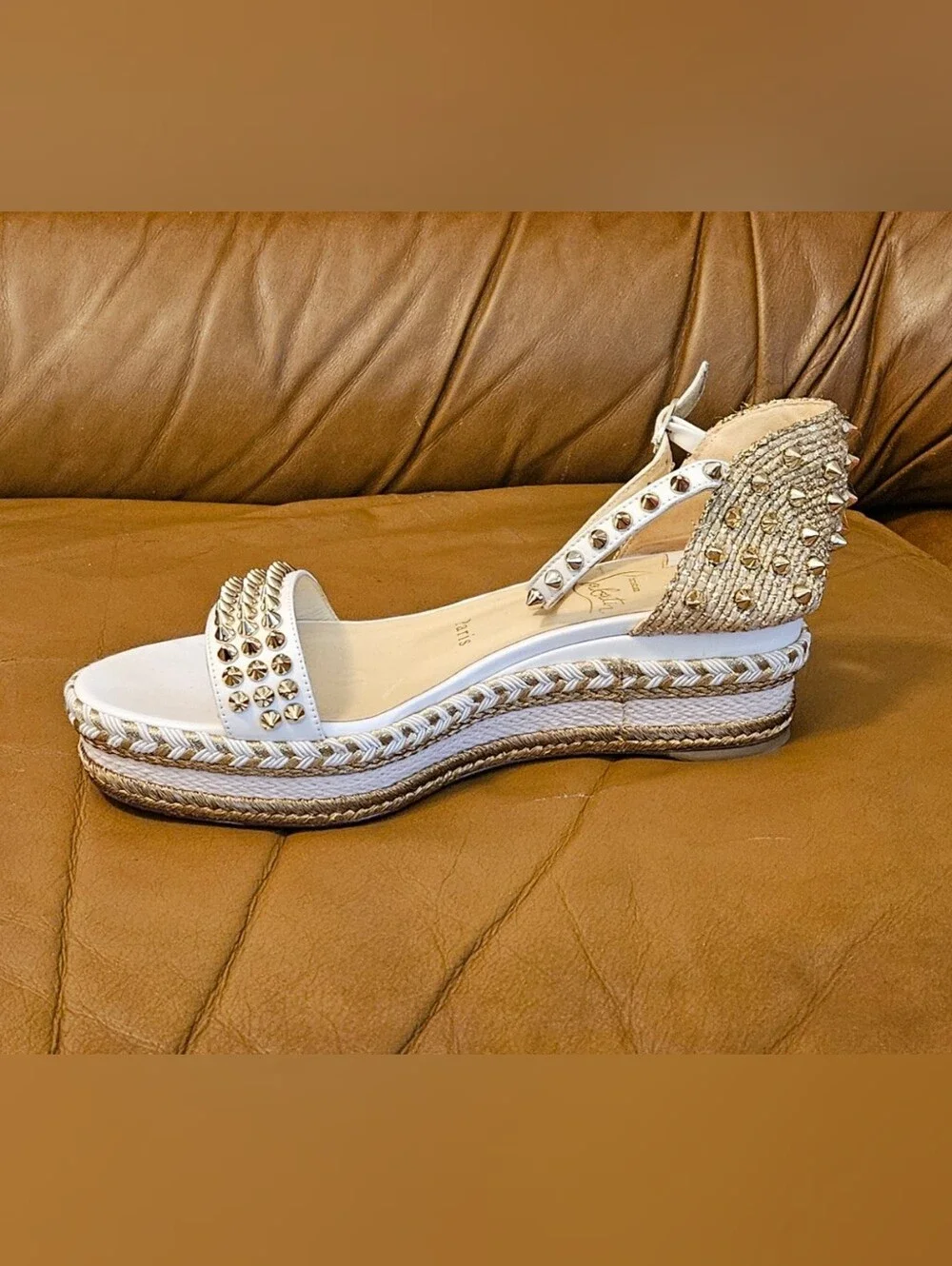 Christian Louboutin  Espadrille Spike-Studded Spikes Wedge Sandals Size 7 US